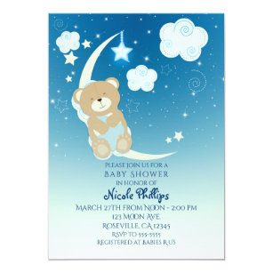 Teddy Bear Baby Shower Invitations Zazzle Teddy Bear Moon Stars Baby Shower Invitations