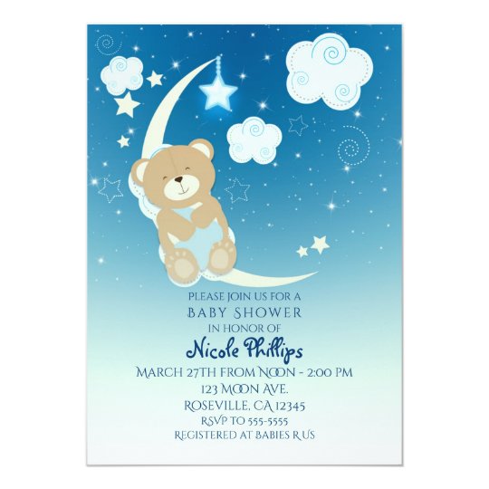 Teddy Bear Moon Stars Baby Shower Invitations Zazzle Com