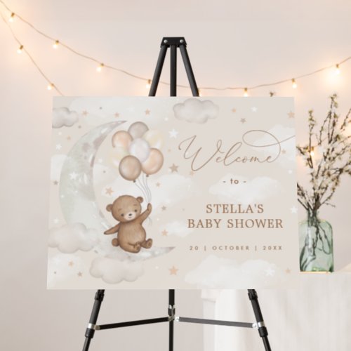 Teddy Bear Moon Stars Balloons Baby Shower Welcome Foam Board