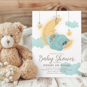 Teddy Bear Moon Stars Boy Baby Shower Invitation