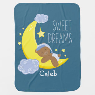 Teddy Bear Moon & Stars Celestial Baby Blanket