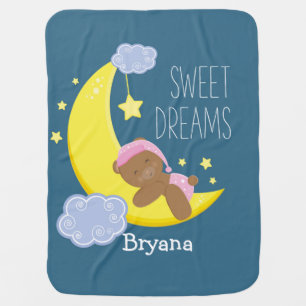 Teddy Bear Moon Stars Celestial Girls Baby Blanket