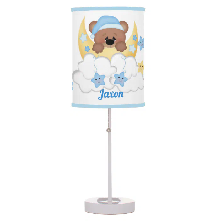 Download Teddy Bear Moon Stars Clouds Baby Boy Nursery Table Lamp Zazzle Com