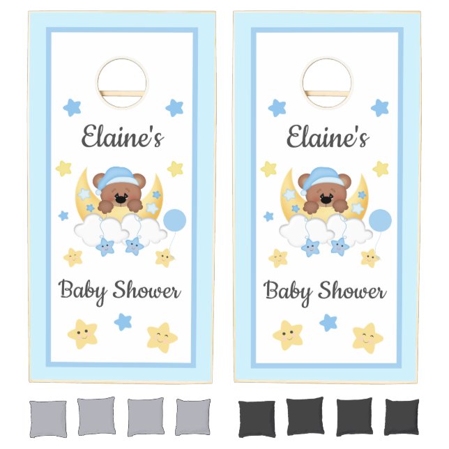 Teddy Bear Moon Stars Clouds Baby Boy Shower  Cornhole Set (Set)