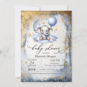 Teddy Bear Moon,Stars Watercolor Baby Shower  Invitation