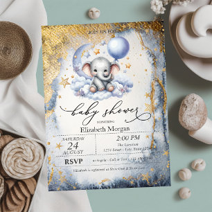 Teddy Bear Moon,Stars Watercolor Baby Shower Invitation