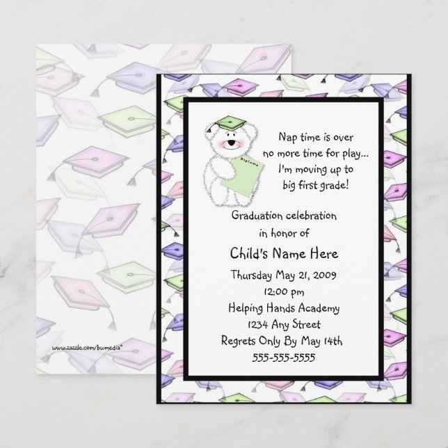 Teddy Bear Mortar Board Graduation Invitation (Front/Back)