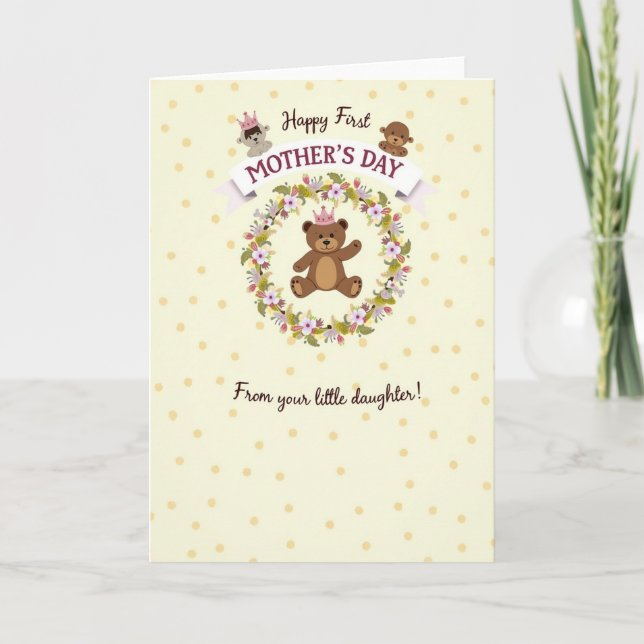 Teddy Bear Mothers Day Floral Card (Front)