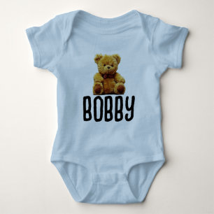 TEDDY BEAR & NAME BABY BOY BODYSUIT