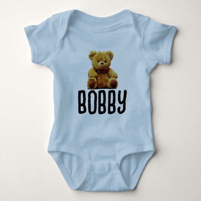 TEDDY BEAR & NAME BABY BOY BODYSUIT (Front)