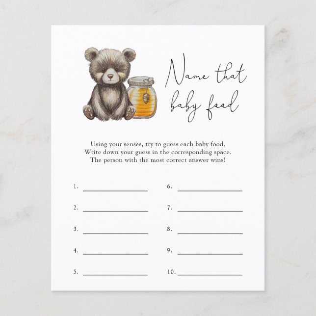 Teddy bear - Name that baby Food shower game (Front)
