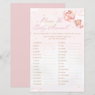Teddy Bear Name the Baby Animal Baby Shower Game 