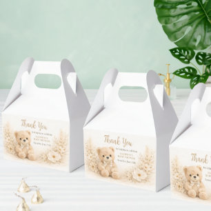 Teddy Bear Neutral Boho Baby Shower Favor Boxes