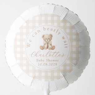 Teddy bear Neutral Gingham Baby shower Balloon