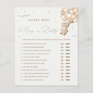 Teddy Bear Neutral Mommy or Daddy Baby Shower Game