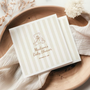 Teddy Bear Neutral Stripes Baby Shower Napkins