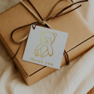 Teddy Bear Newborn Illustration Baby Shower Gold Foil Favor Tags