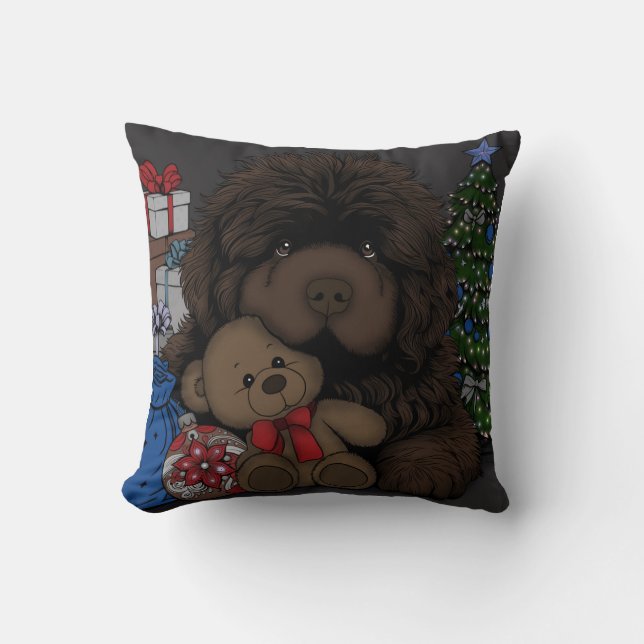 Teddy bear Newfoundland puppy dog Throw Pillow (Front)