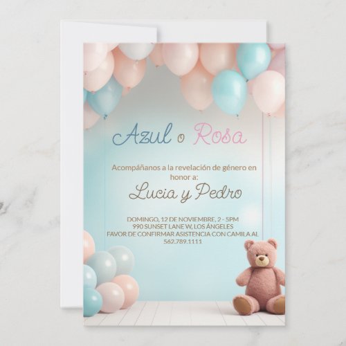 Teddy Bear Nio o Nia _ Spanish Gender Reveal   Invitation