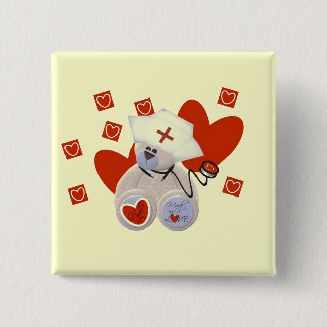 Teddy Bear Nurse Love Tshirts and Gifts Pinback Button (Front)