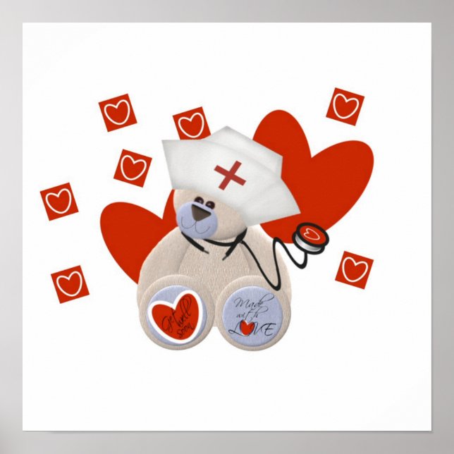 Teddy Bear Nurse Love Tshirts and Gifts Poster (Front)