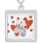 Teddy Bear Nurse Love Tshirts and Gifts Silver Plated Necklace