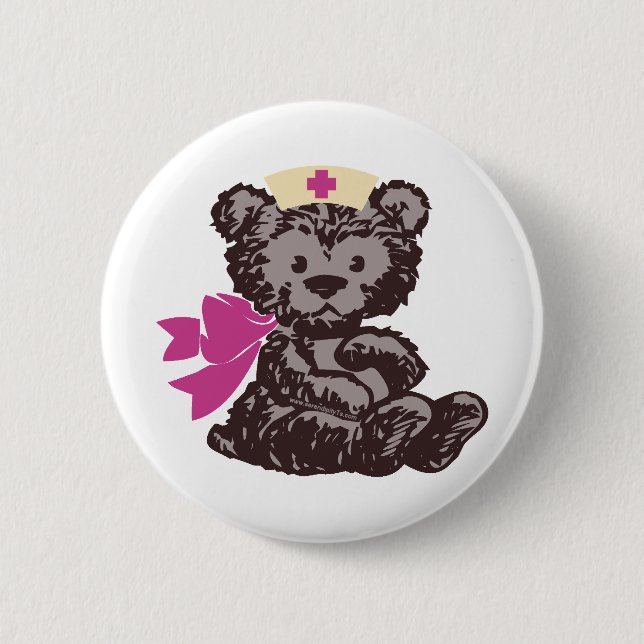 Teddy Bear Nurse (Pink) Pinback Button (Front)
