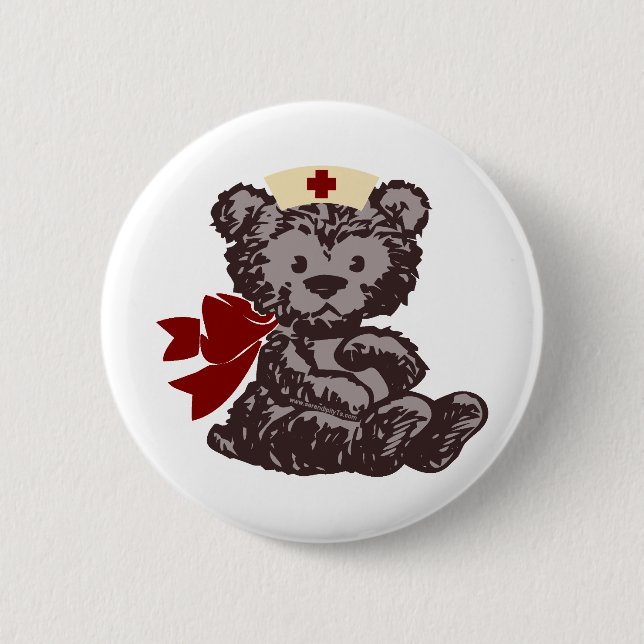 Teddy Bear Nurse (Red) Pinback Button (Front)