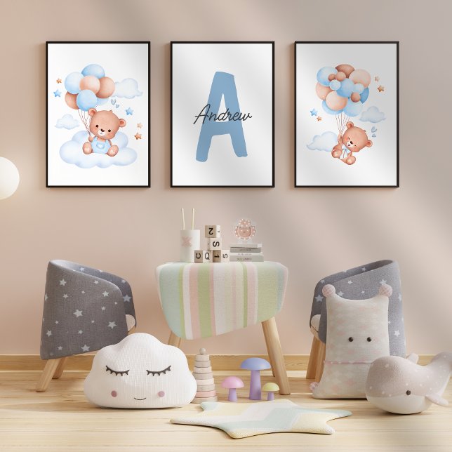 Teddy Bear nursery Baby Boy Initial Name wall art Sets (Creator Uploaded)
