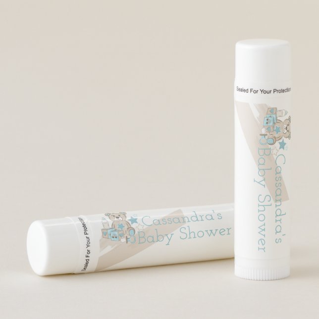 Teddy Bear Nursery Baby Boy Shower Lip Balm Favors (Front)