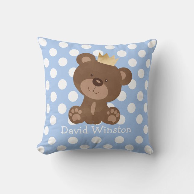 Teddy Bear Nursery Decor Baby Boy Personalized Throw Pillow (Front)