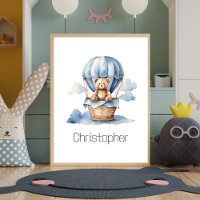 Teddy Bear Nursery Hot Air Balloon Blue Baby Boy