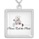 Teddy Bear Nurses Call the Shots T-shirts and Gift Silver Plated Necklace