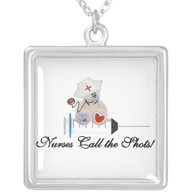 Teddy Bear Nurses Call the Shots T-shirts and Gift Silver Plated Necklace (Front)