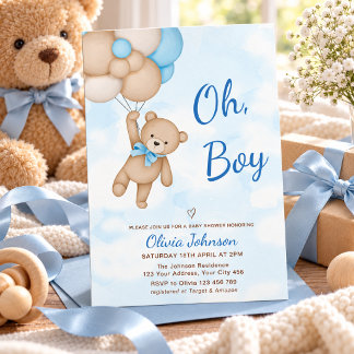 Teddy Bear Oh Boy Baby Shower Invitation