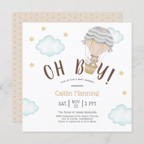 Teddy Bear Oh Boy Woodland Baby Shower Invitation