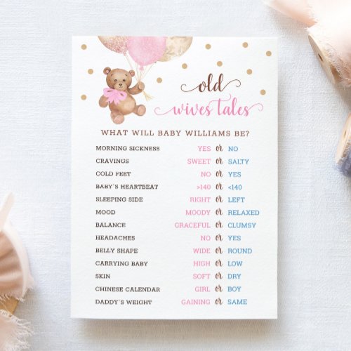 Teddy Bear Old Wives Tales Gender Reveal Baby Card