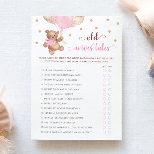 Teddy Bear Old Wives Tales Gender Reveal Baby Card