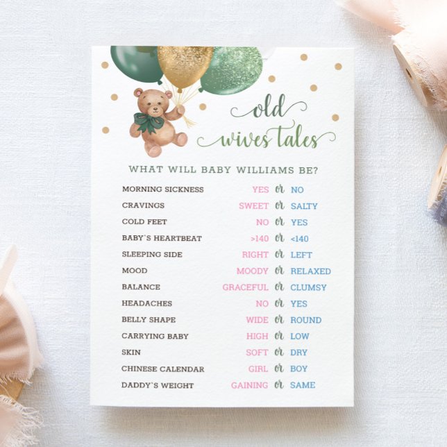 Teddy Bear Old Wives Tales Gender Reveal Baby Card (Creator Uploaded)