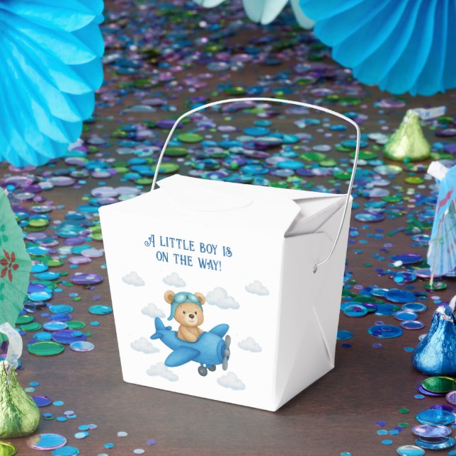 Teddy Bear on Airplane Baby Shower Favor Box (Party)