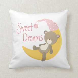 Teddy Bear on Crescent Moon Nursery Throw Pillow