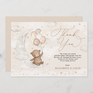 Teddy Bear on Cresent Moon Balloons Clouds Stars Thank You Card