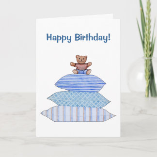 Teddy Bear on Cushions Birthday Card