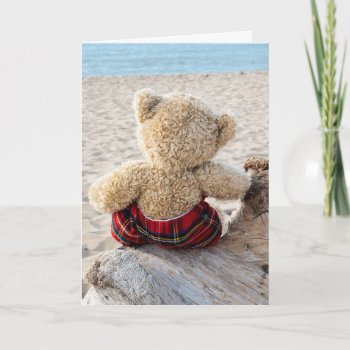 Teddy Bear On Driftwood Thinking Of You  Card by dryfhout at Zazzle