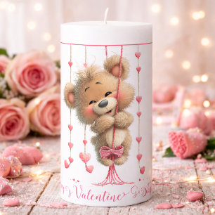 Teddy Bear on Heart Swing Pillar Candle