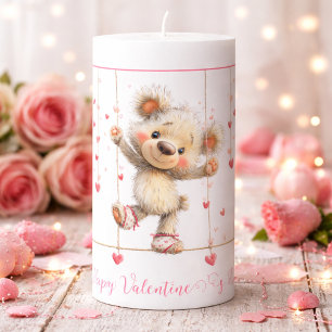 Teddy Bear on Heart Swing Pillar Candle