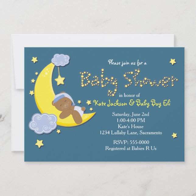 Teddy Bear on Moon BABY SHOWER Stars Invitation (Front)