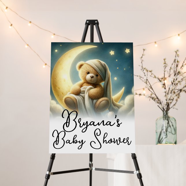 Teddy Bear on Moon Glow Stars Baby Shower Foam Board (In Situ (Stand))