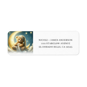 Teddy Bear on Moon Glow Stars Baby Shower Label