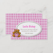 Teddy Bear on Pink Plaid Play Date Card (Front/Back)